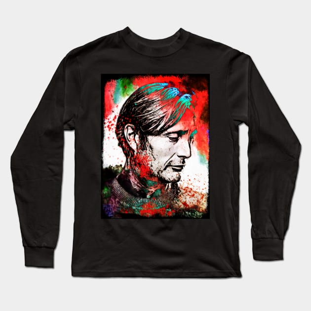 Sated - Psychedelic Hannibal Portrait Long Sleeve T-Shirt by OrionLodubyal